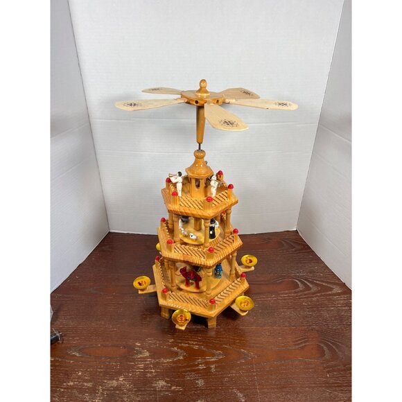 Vintage Handcrafted Wooden German Christmas Candle Tower Carousel Nativity - Picture 1 of 7